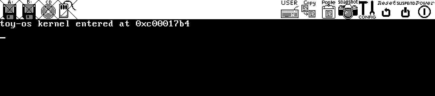 Bochs: "toy-os kernel entered at 0xc00017b4"